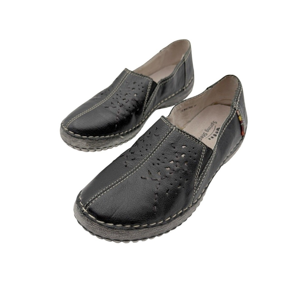 Spring Step 38 Black Leather Laser Cut Slip On Loafers Artsy Lagenlook‎ Comfort
